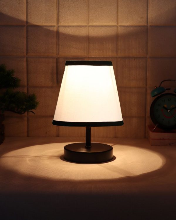 Aesthetic White & Black Cotton Round Wood Table Lamp | 6 x 8 inches Fashion