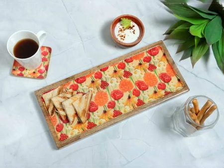 Rectangle Roses And Chamomile Print Wooden Platter With Dip Bowl Online