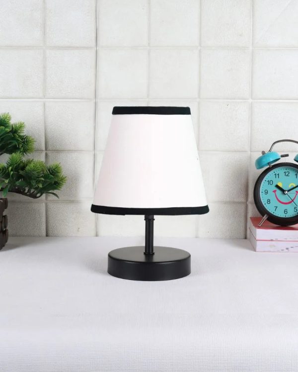 Aesthetic White & Black Cotton Round Wood Table Lamp | 6 x 8 inches Fashion