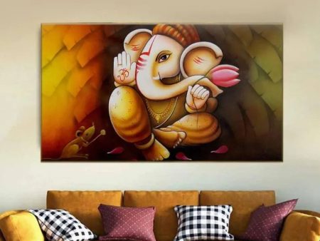 Auspicious Ganesha Floating Framed Canvas Wall Painting on Sale