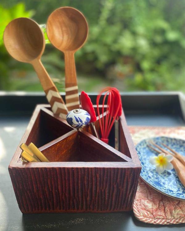 Crown Square Mango Wood Cutlery Stand | 7 x 4 inches Online now