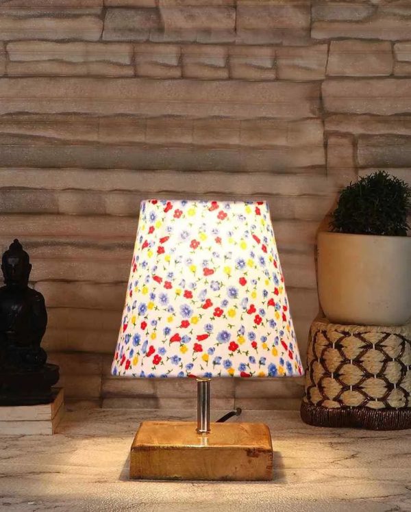 Blooming Cotton Square Natural Wood Base Table Lamp | 6 x 8 inches Online