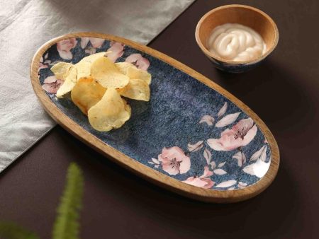 Flower Design Wooden Bowl Chip & Dip Platter For Cheap