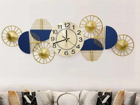 Yulia Blue & Golden Metal Wall Clock | 33 x 12 inches on Sale