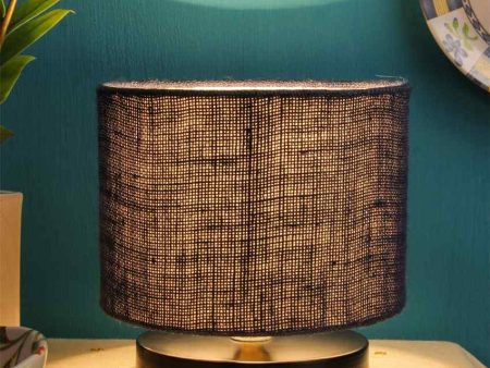 Black Wood Base Drum Designer Jute Shade Table Lamp | 7 x 7 inches Online now