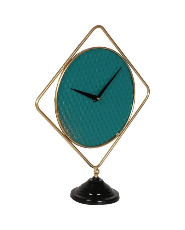 Square Green & Gold Iron Table Clock | 10 x 12 x 1 inches Hot on Sale