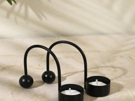 Black Minimal Tea Light Holder | Set Of 2 | 1.7 x 5 x 3.7 inches Discount