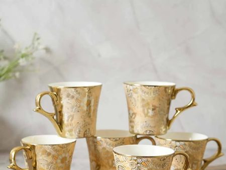 Bridal Mehndi Gold Print Ceramic Tea & Coffee Cups | Set of 6 | 180 ML For Discount