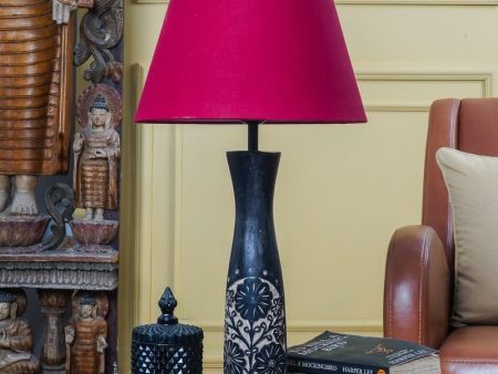 Black Floral Impressed Lamp With Red Shade Supply