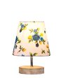 Blossoming Print Cotton Round White Brushed Wood Table Lamp | 6 x 8 inches Sale