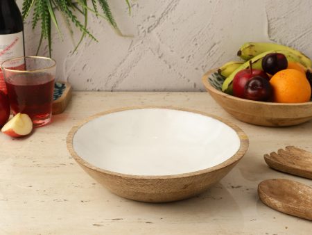 Sia Large White Wooden Salad Bowl | 9.8 x 3.14 inches For Cheap