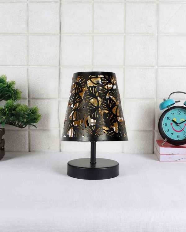 Blooms Metal Etching Table Lamp With Black Wood Round Base | 6 x 8 inches Online