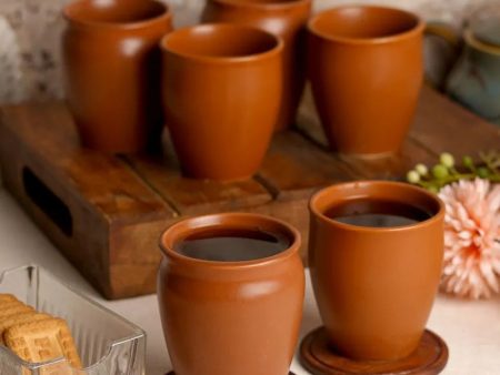 Brown Ceramic Conical Shaped Kullars | Set Of 6 | 180 ML Online Hot Sale