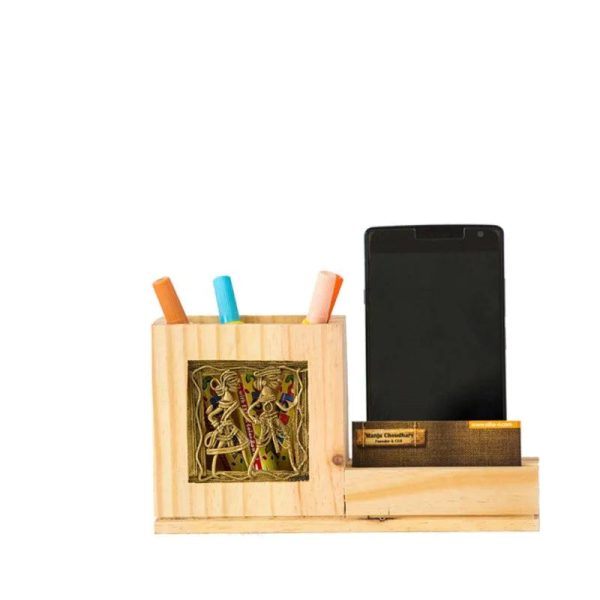 Pine Wood Pen Stand With Card & Mobile Holder Online