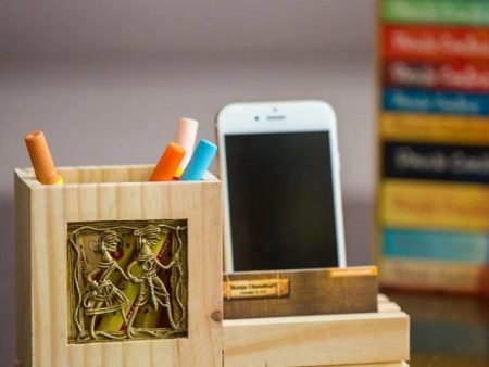 Pine Wood Pen Stand With Card & Mobile Holder Online