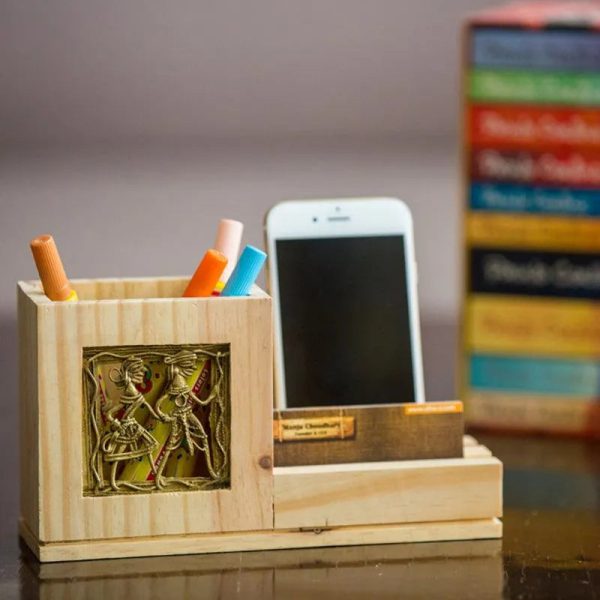 Pine Wood Pen Stand With Card & Mobile Holder Online