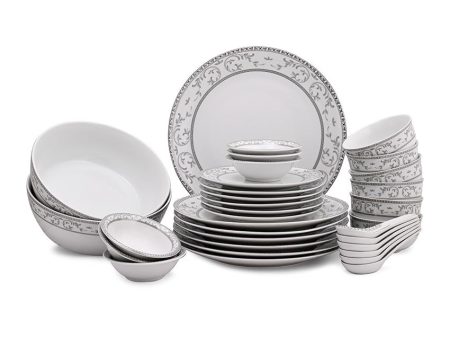 Floral & Bunches Border Coup Shape Porcelain Dinner Set | Pack of 33 on Sale