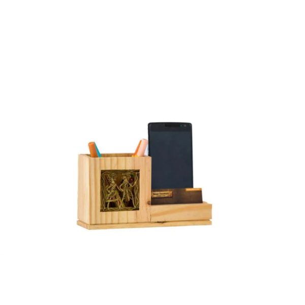 Pine Wood Pen Stand With Card & Mobile Holder Online