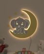 Baby Elephant On Moon Wooden Wall Mounted Backlit For Kids Room Decor | 24 x 21 inches Online