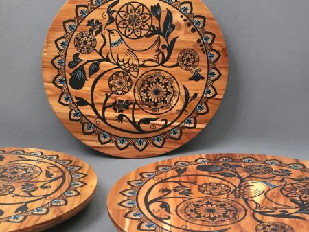 Bird On A Mandala Lazy Susan Wooden  Platter | Single | 14 x 2 inches Online Hot Sale