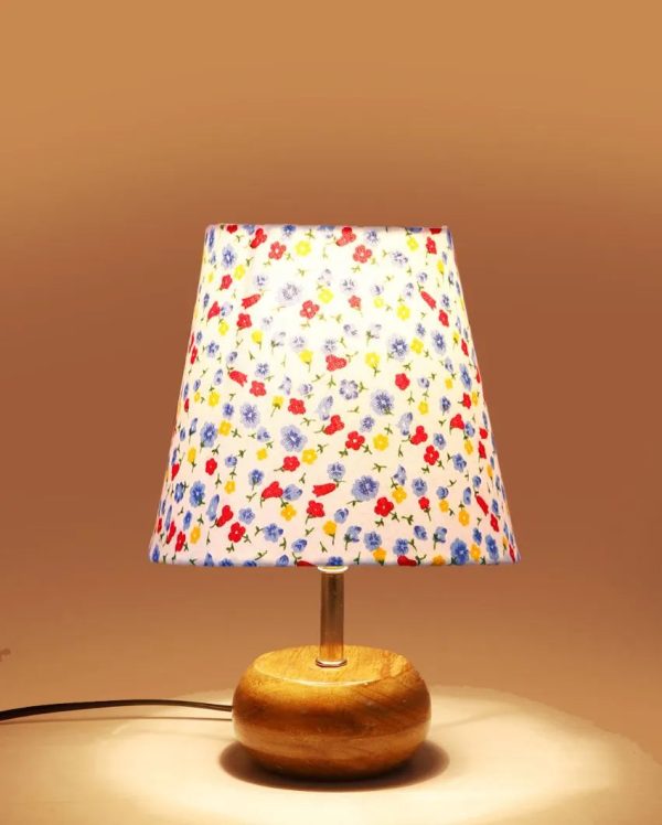 Artistic Cotton Round Table Lamp With Small Base Natural Wood | 6 x 10 inches Online Sale