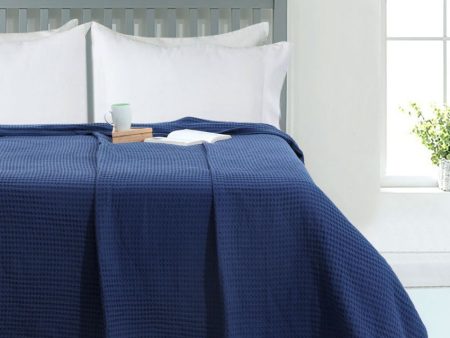 Navy Waffle Cotton Blanket | 90 x 60 inches , 90 x 90 inches , 108 x 90 inches Fashion