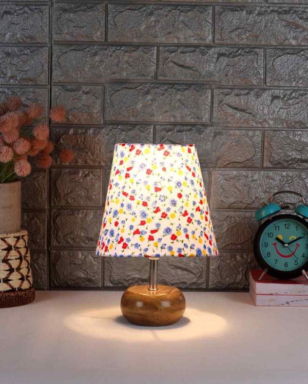 Artistic Cotton Round Table Lamp With Small Base Natural Wood | 6 x 10 inches Online Sale