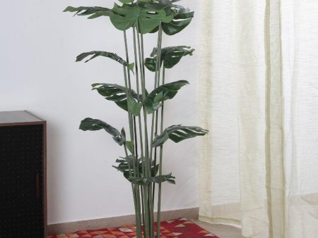 Beautiful Artificial Pvc Silk Monstera Plant Big Leaves With Black Pot | 5 feet For Cheap