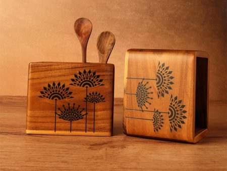 Compact Teak Wood Spoon Holder | Single | 4.75 x 3.5 x 4 inches Sale