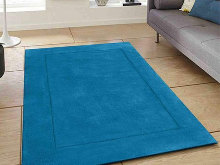 Striking Solid Blue Hand Tufted Wool Carpet Discount