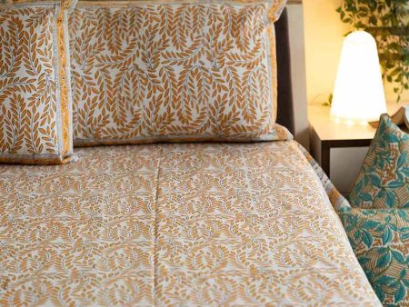 Yellow Delight Handblock Printed Cotton Bedding Set With Pillow Covers | Double Size | 90 x 108 Inches For Cheap