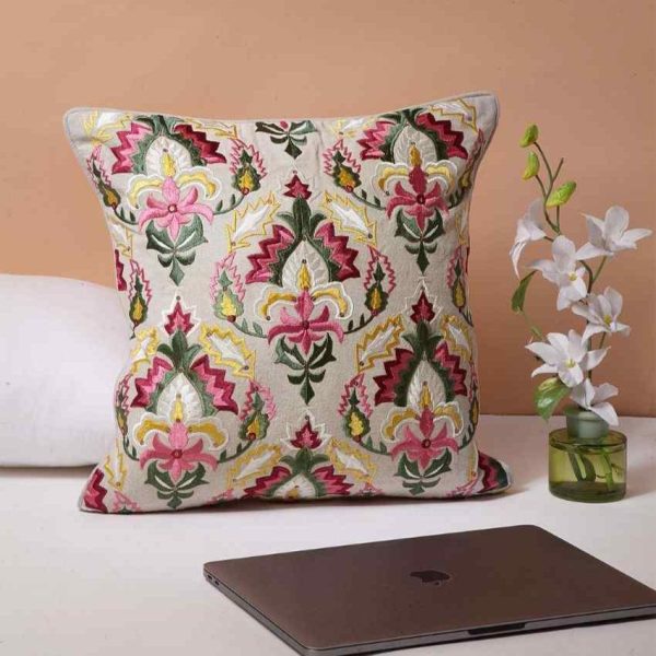 Ambavati Embroidered Cotton Cushion Cover | 16 x 16 inches Online now