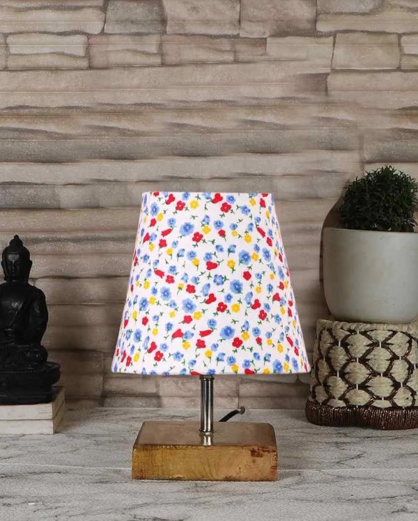 Blooming Cotton Square Natural Wood Base Table Lamp | 6 x 8 inches Online