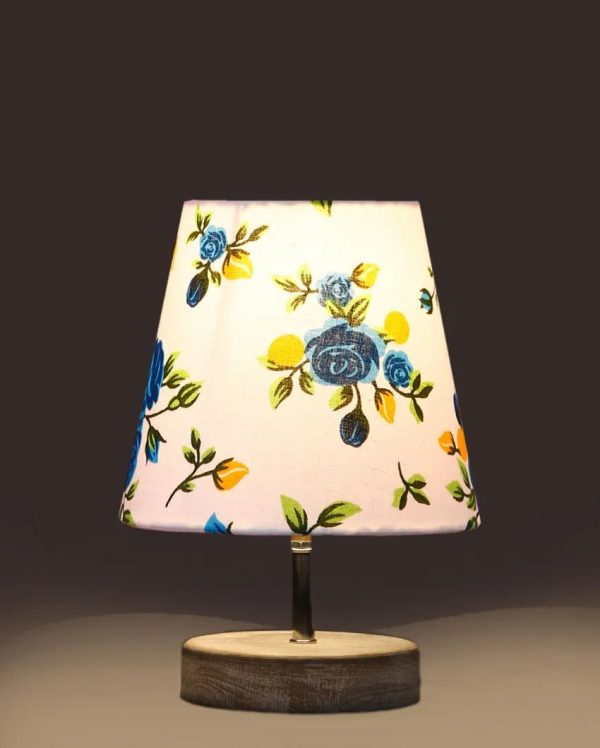 Blossoming Print Cotton Round White Brushed Wood Table Lamp | 6 x 8 inches Sale