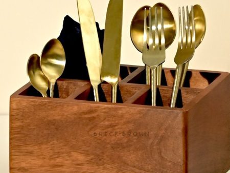 Brown Wooden Cutlery Holder | 6 x 9 x 4.5 inches Fashion