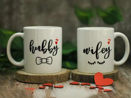 2 Hubby Wifey Ceramic Mug Set | 4 x 5 x 3 inches | 0.5 kg For Sale