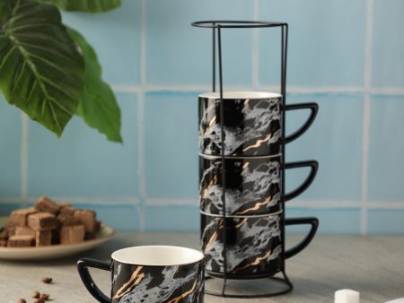 Black Marble Textured Cups | Set Of 4 Online Sale