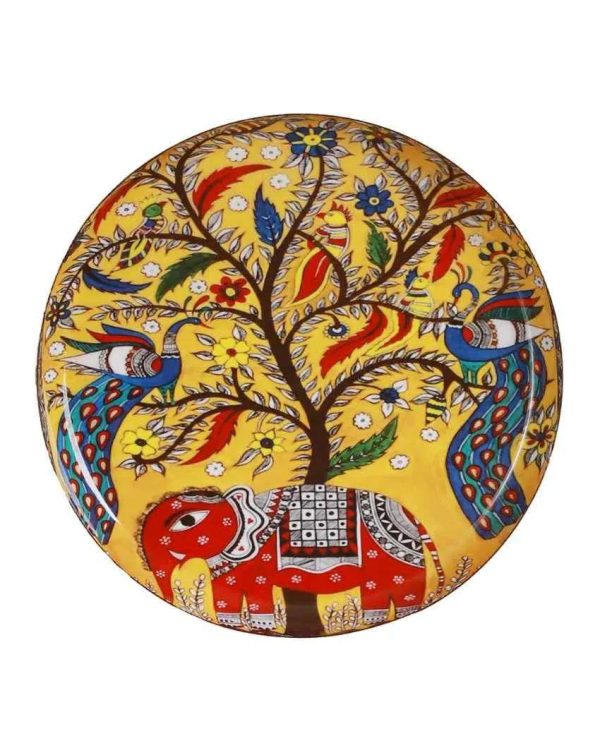 Madhubani Nature Wall Art Metal Plate | Diya 10 Inches Sale