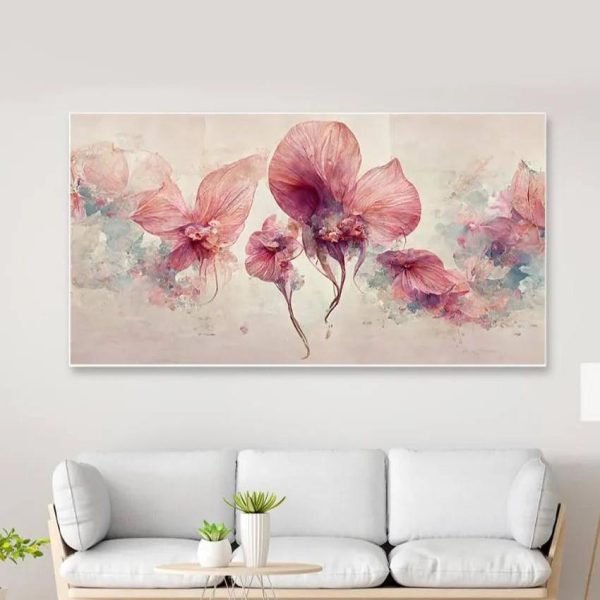 3D Pink Flowers Canvas Frame Wall Painting Supply