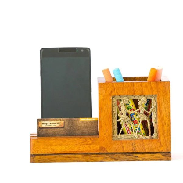 Mango Wood Pen Stand With Card & Mobile Holder Online now