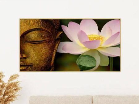 Lord Buddha with Lotus Spiritual Floating Framed Canvas Wall Painting Sale