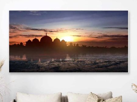 Sunset & Mosque Floating Frame Canvas Print Wall Painting Hot on Sale