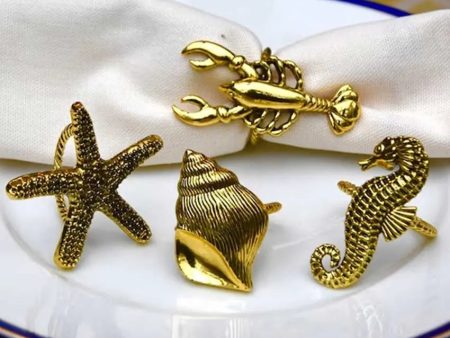 Beach Sea Life Gold Napkin Rings | Set Of 4 Fashion