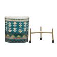 Green Cylindrical Meena Metal Pot with Stand For Cheap