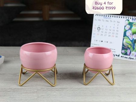 Blossom Pink Iron Tabletop Pots with Stand | Plant Not Included Hot on Sale