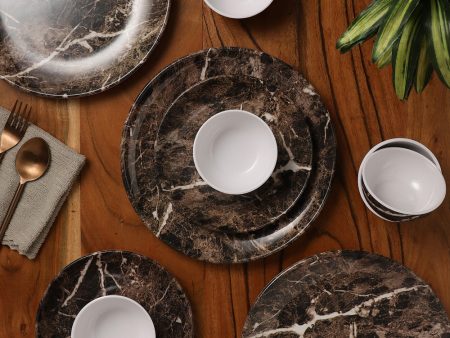 Brown Marble Textured Melamine Plates With Bowls Dinner Set | Set Of 18 pcs Online Sale