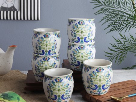 Ceramic Floral Kullads | Set of 6 Online now