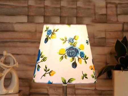 Blossoming Print Cotton Round White Brushed Wood Table Lamp | 6 x 8 inches Sale