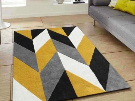 Yellow Geometrical Arrow Hand Tufted Wool Carpet For Discount