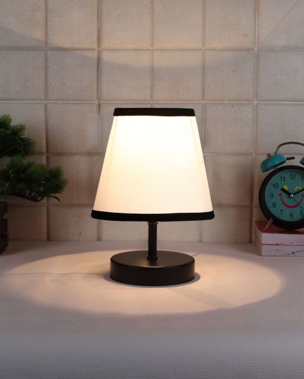 Aesthetic White & Black Cotton Round Wood Table Lamp | 6 x 8 inches Fashion